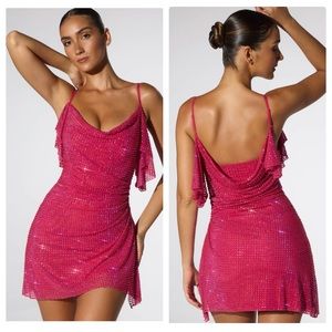 NWT Oh Polly PERLA Embellished Corset Kaftan Mini Dress in Hot Pink size 4